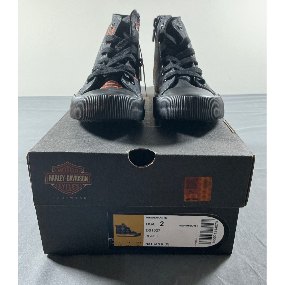 Harley-Davidson Nathan Kids Black Canvas High Top Sneakers Shoes D61027 Size 2